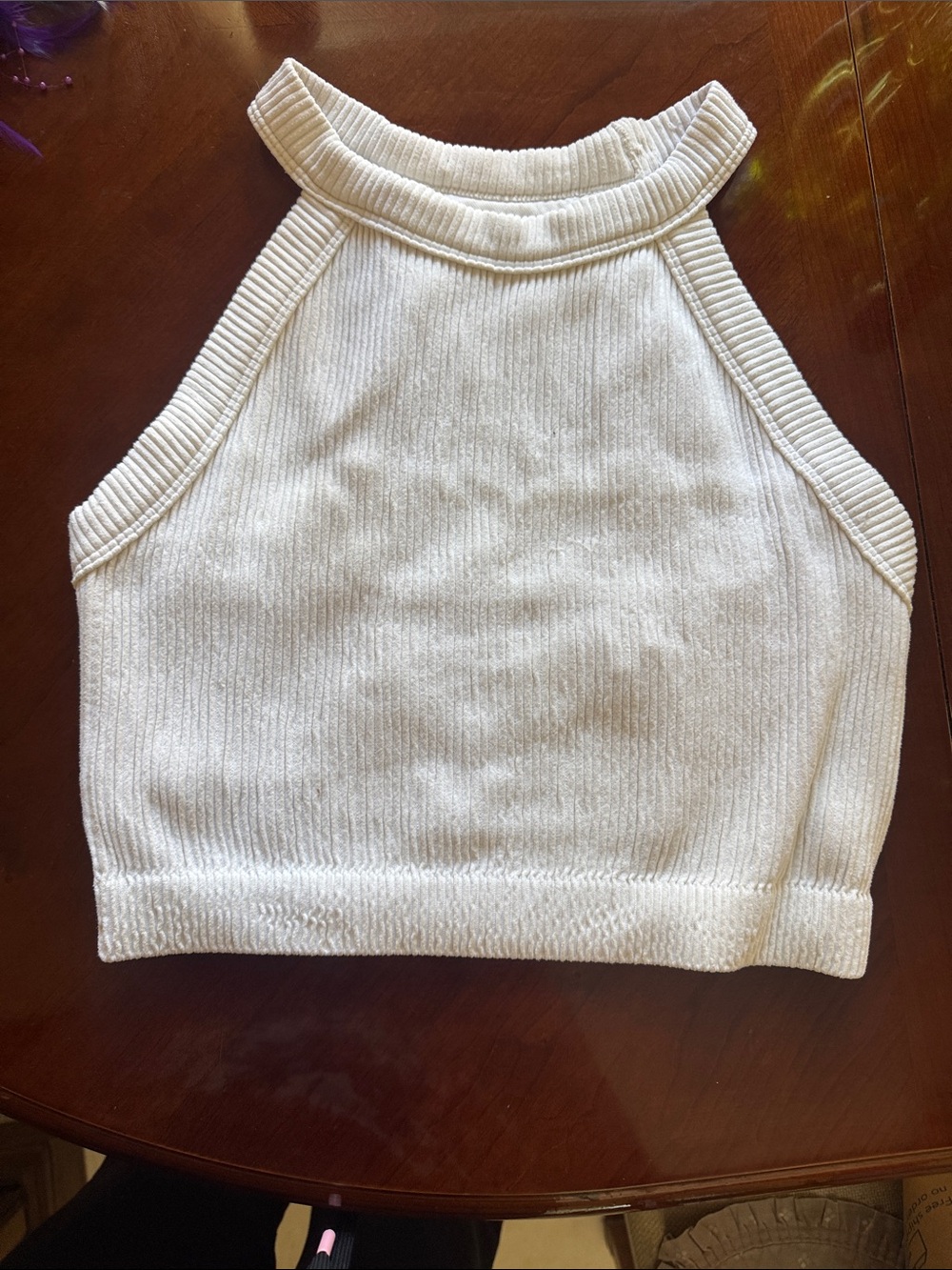 Aerie white Ribbed Halter Off-Shoulder Crop Sweater